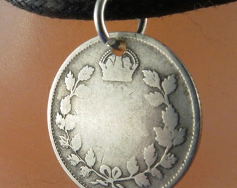 ANTIQUE Canadian silver dime charm necklace.  Canada pendant. Canadian coin jewelry. love token  No.00786-1
