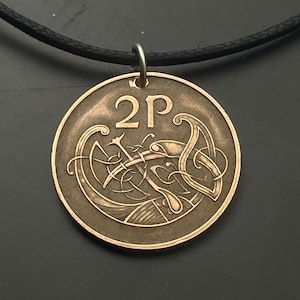 IRISH COIN Necklace Ireland coin celtic bird knot pendant eire. 2p pence love knot . mens jewelry. CHOOSE year key ring charm image 5