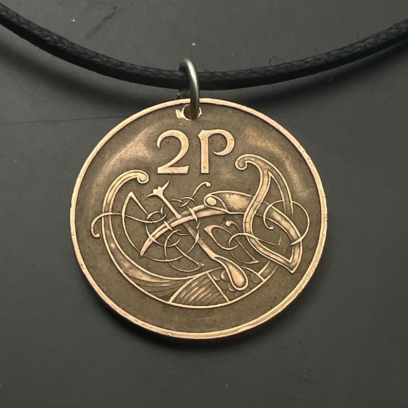 IRISH COIN Necklace Ireland coin celtic bird knot pendant eire. 2p pence love knot . mens jewelry. CHOOSE year key ring charm image 5