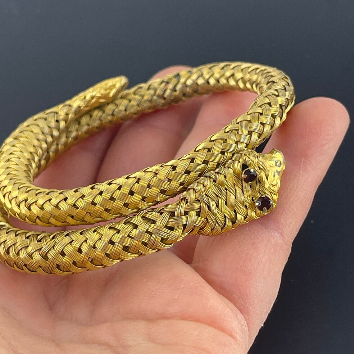 Bracelet vintage Gold Snake Ruby Red Rhinestone Eyes Serpent Etsy