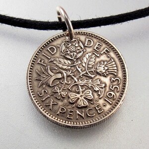 Birth year Sixpence Necklace . ENGLAND coin charm. lucky coin. bridal wedding coin. choose year UK No.00750 image 2