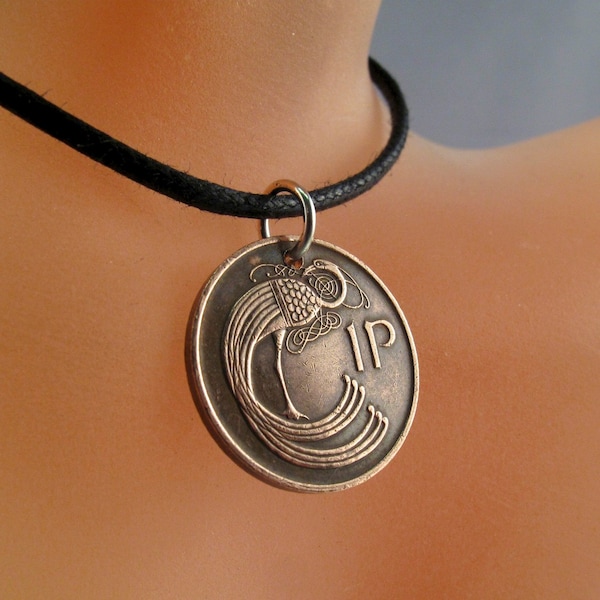 IRISH IRELAND coin necklace pendant Celtic. irish coin jewelry. harp. music. animal. peacock bird coin jewelry. druid. Choose Year. No.00988