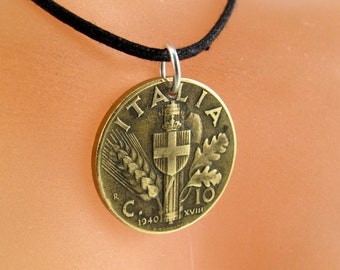 ITALIAN COIN necklace. ITALY coin jewelry pendant. Italia.  wheat.  partsforyou Cecile Stewart . mens jewelry No.001299