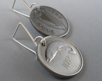 IRELAND  EARRINGS Sterling hooks //  irish earring // fish earrings // salmon jewelry // coin earrings  // fisherman gift No.00176
