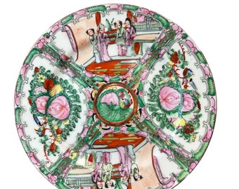 Vintage Chinese famille rose medallion porcelain  plate birds flowers export china hand painted