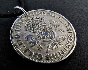 Engeland Tudor Rose shilling-ketting uit het VK kies hanger, ketting, bedel, sleutelhanger, horlogering, geboorde munt. NR.00378: