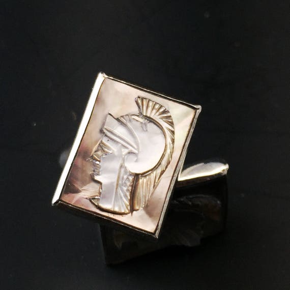 Vintage Sterling Cameo Cuff Links.  warrior cuff … - image 3
