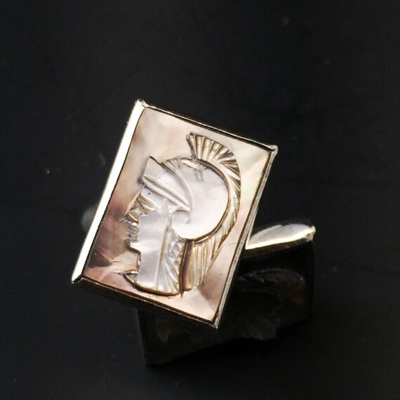 vintage sterling Cameo Cuff Links. warrior cuff l