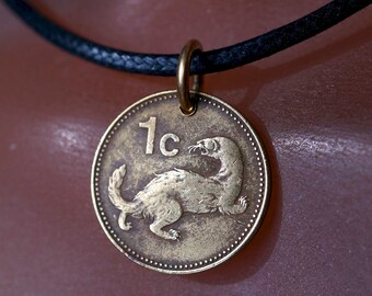 WEASEL NECKLACE.  MALTA Coin jewelry. ferret Charm Pendant. animal coin  No.002066