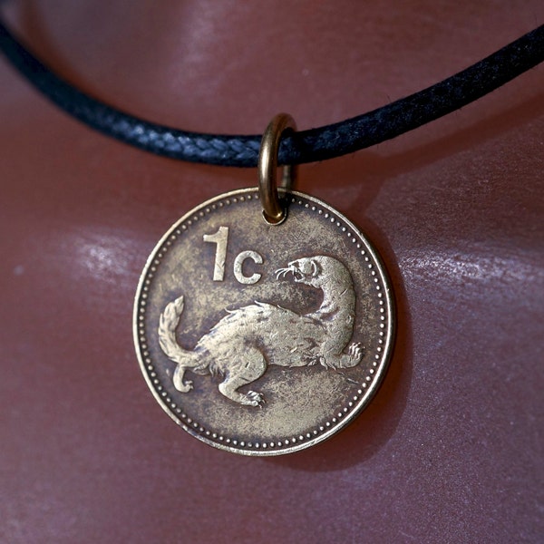 WEASEL NECKLACE.  MALTA Coin jewelry. ferret Charm Pendant. animal coin  No.002066