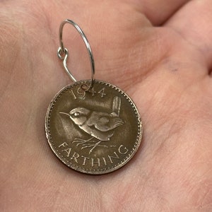 WREN EARRINGS. England earrings. bird coin earrings. jenny wren farthing earrings. coin jewelry. coin earrings No.00831 image 3