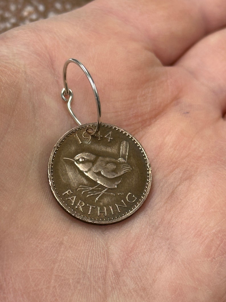 WREN EARRINGS. England earrings. bird coin earrings. jenny wren farthing earrings. coin jewelry. coin earrings No.00831 image 3