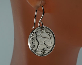 IRISH earrings rabbit earrings Ireland coin earrings celtic hare sterling silver hooks choose year No.00739