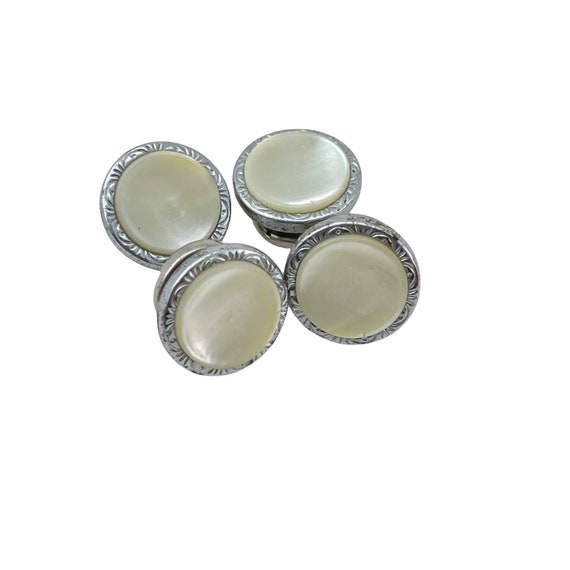 Deco Cuff Links. Shell Snap Cuff Links. White Sil… - image 4