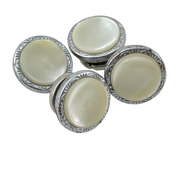 Deco Cuff Links. Shell Snap Cuff Links. White Sil… - image 5
