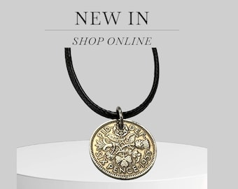 Geboortejaar Sixpence-ketting. ENGELAND muntbedel. geluksmunt. bruids bruiloft munt. kies jaar: VK-nr. 00750