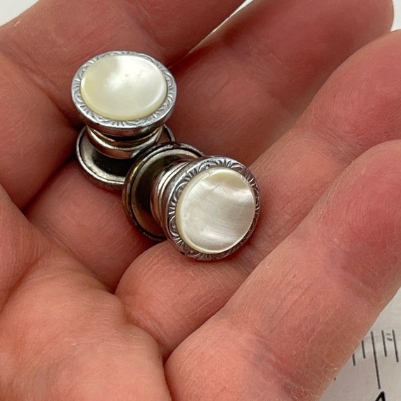 Deco Cuff Links. Shell Snap Cuff Links. White Sil… - image 1