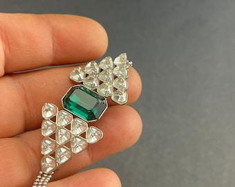 Pulsera vintage de cristales Swarovski. Piedras de talla transparente verde esmeralda n.° 900.
