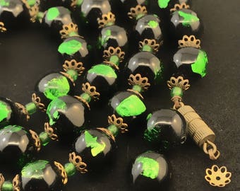 Vintage VENETIAANSE groene folie glazen Murano kralen.  10mm No.001324