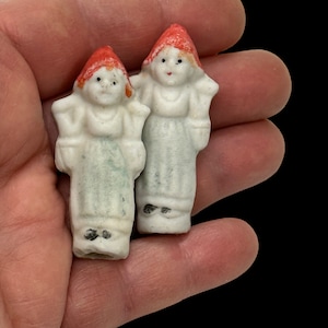 2 bisque dutch dolls,  frozen Charlotte, penny doll bisque, 1930s porcelain girl, vintage dolls, made in Japan.