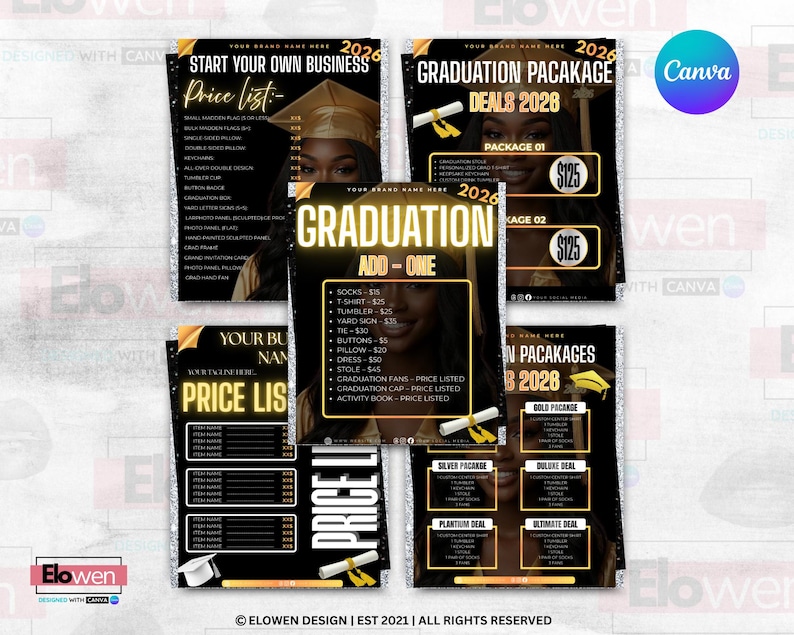 graduation flyer, grad package, 2026 graduation, marketing flyer, canva editable, crafter price list, grad bundle flyer, senior 2026, digital download, custom grad gift, business flyer, class of 2026, Grad Price List