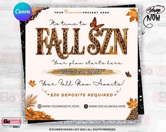 Fall Season Booking Flyer, Fall Szn Sale, September Booking Flyer, Fall Season Lash Nails Braids MUA Autumn Flyer, Fall Wig Install Flyer