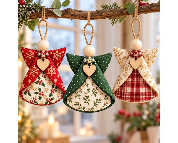 Easy Fabric Angel Ornament Pattern PDF, Christmas Angel Sewing Pattern, DIY Handmade Angel Ornament, Farmhouse Christmas Decor
