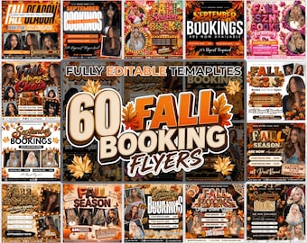 60 September Booking Flyer, September flyer Bundle, Fall Booking Flyer, September Books Open, Wig Install, Lash Nail Braids Flyer, Editable