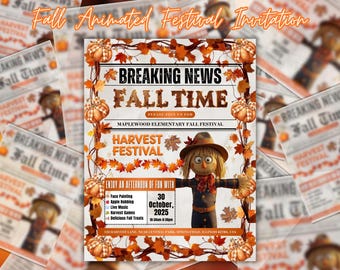 Fall Festival Invitation, Harvest Festival, Church Fall Festival Invite, Fall Party Invitation, Fall festival newspaper, Editable Template