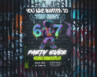 Invito alla festa di compleanno Six Seven / Meme 6 7 / Meme di compleanno / 7° compleanno / Modello Canva modificabile / Download digitale / Stampabile