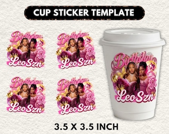 Leo SZN cup sticker template, leo styrofoam favor, leo shot glass label, leo zodiac party, leo digital sticker
