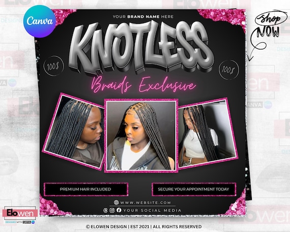 Knotless Braids Flyer Template: Braids Pricelist, Special Deals (Canva Editable, Digital Download)