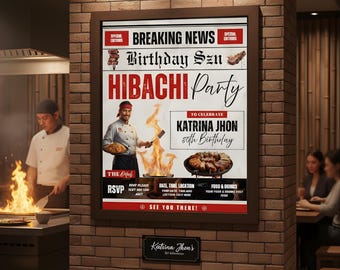 Hibachi Birthday Party Invitation, Hibachi Birthday Dinner Animated Invites, Editable Japanese Restaurant Evite Hibachi Night Digital Video