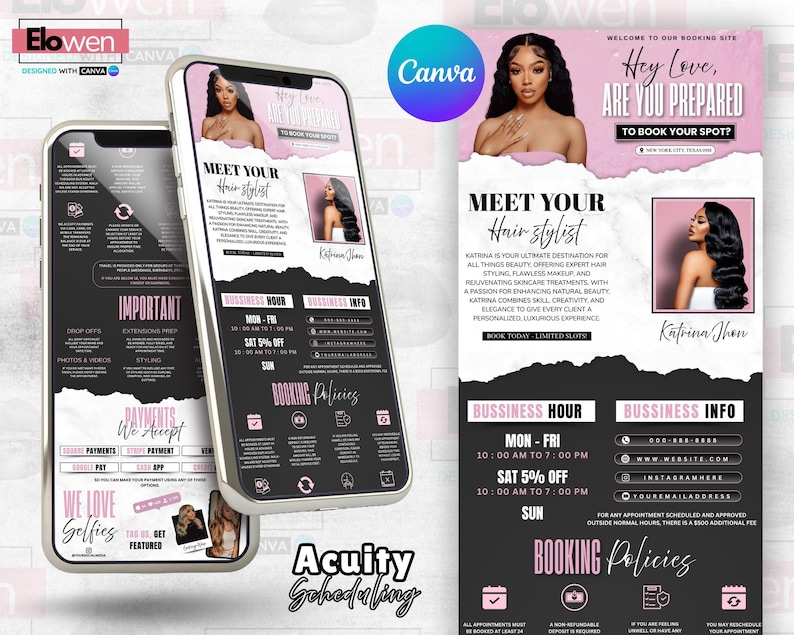 Acuity Canva,Acuity Schedule,Acuity Template,Booking Flyer,Booking Template,Canva,Canva Template,Hair Salon,Hairstylist,Lash Tech,Loctician,Nail Tech,Salon Template