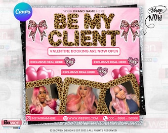 February Booking Flyer, Valentines Day Booking Flyer, February Books Now Open, Valentine's Day, Hair Lash Nails Braids Wig Makeup Bundle MUA