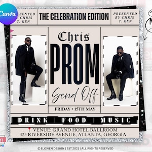 Prom Send Off Flyer, Prom Send Off Flyer Template: Newspaper Style (Canva Editable), Prom Flyer, Prom Party Invite, Prom, newspaper