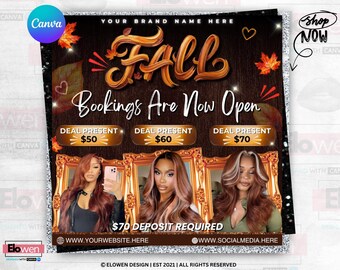 Fall Season Booking Flyer, Fall Szn Sale, September Booking Flyer, Fall Season Lash Nails Braids MUA Autumn Flyer, Fall Wig Install Flyer