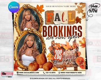 Fall Season Booking Flyer, Fall Szn Sale, September Booking Flyer, Fall Season Lash Nails Braids MUA Autumn Flyer, Fall Wig Install Flyer