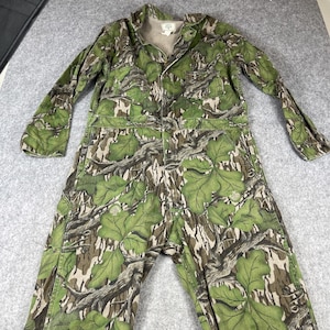 Vtg Mossy Oak Coveralls Mens 48" Chest Short Full Foliage Green Camo Hunting USA image 1
