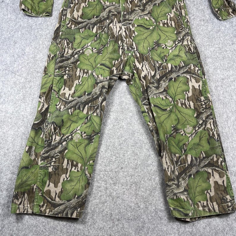 Vtg Mossy Oak Coveralls Mens 48" Chest Short Full Foliage Green Camo Hunting USA image 2
