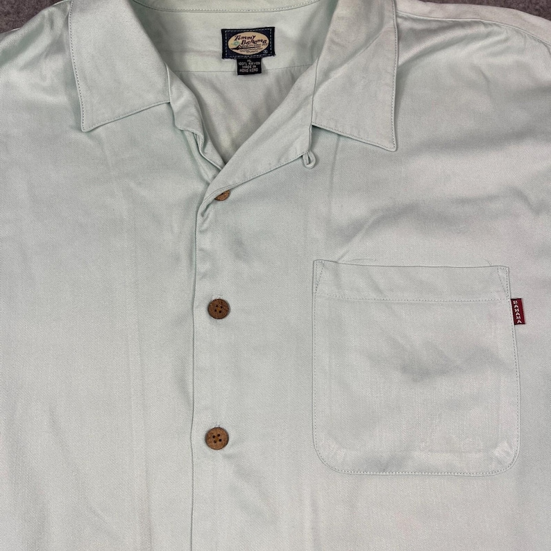 VTG Tommy Bahama Shirt XL Green Embroidered Printed Garden of Courage Hong Kong image 4