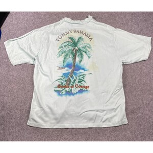 VTG Tommy Bahama Shirt XL Green Embroidered Printed Garden of Courage Hong Kong image 2