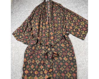 Vintage 90s Addiction Men's Tie Robe Aztec OS 100% Silk Cigar Club Southwest