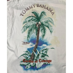 VTG Tommy Bahama Shirt XL Green Embroidered Printed Garden of Courage Hong Kong image 1