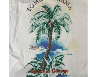 VTG Tommy Bahama Shirt XL Green Embroidered Printed Garden of Courage Hong Kong