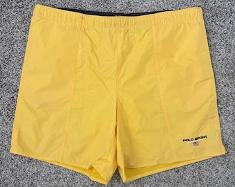Polo Sport Ralph Lauren Swim Trunks Men's Medium Yellow Lined 8" VTG.
