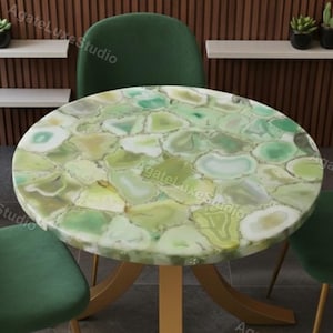 Handcrafted Green Agate Side Table Luxury Gemstone Accent Furniture Aagte Home decor Dining Coffee Table | Natural Green Agate Tabletop |