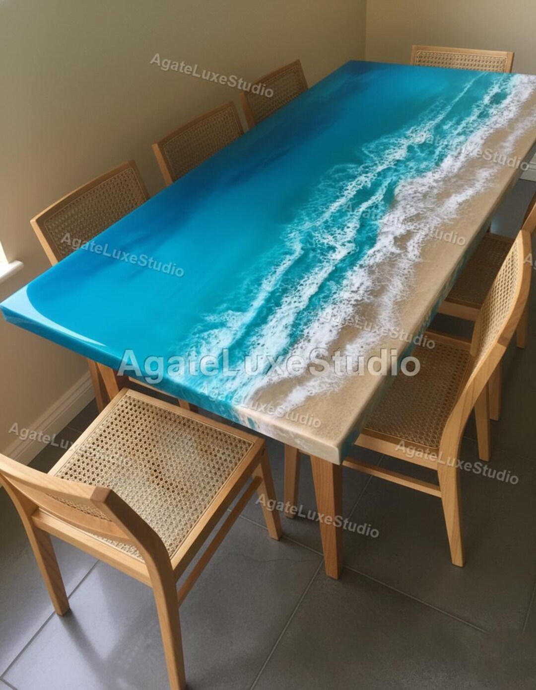 Ocean Wave Epoxy Resin Dining Table | Handmade Coastal Beach Tabletop ...