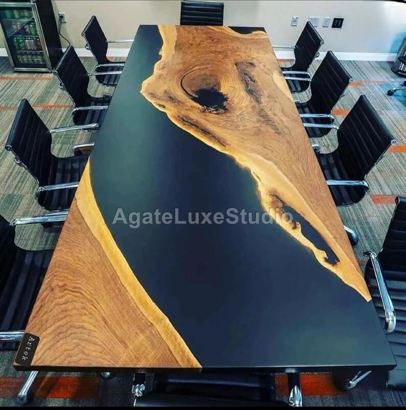Handmade Black Epoxy Resin River Conference Table | Live Edge Solid ...
