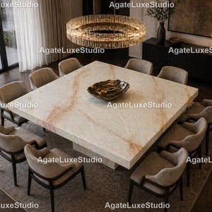 Luxury Cream Onyx Marble Table | Modern Minimalist Stone Table | Handmade Luxury Statement Furniture | Elegant Dining Room Décor Table |